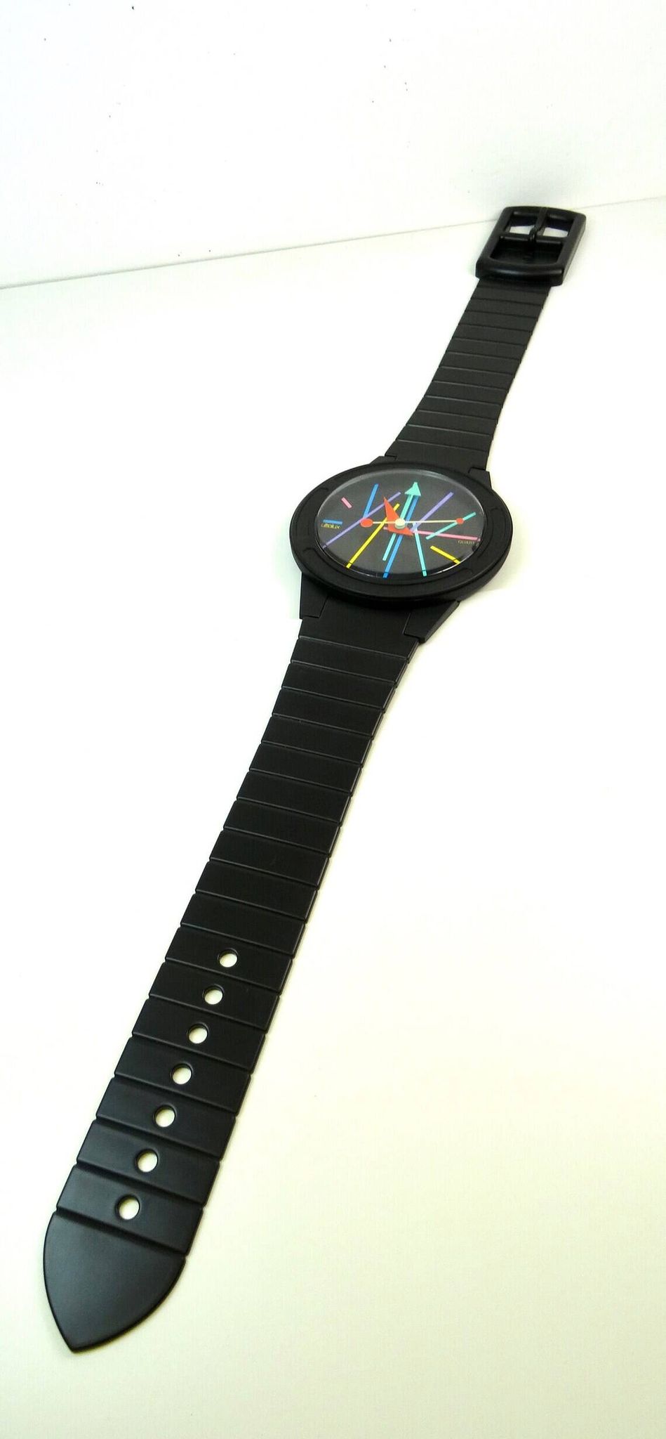 Postmodern Wall Clock in wrist watch shape Pop Art by Ultralux Swiss XL Memphis Age