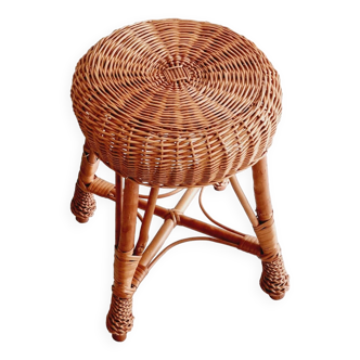 Tabouret en osier et bois