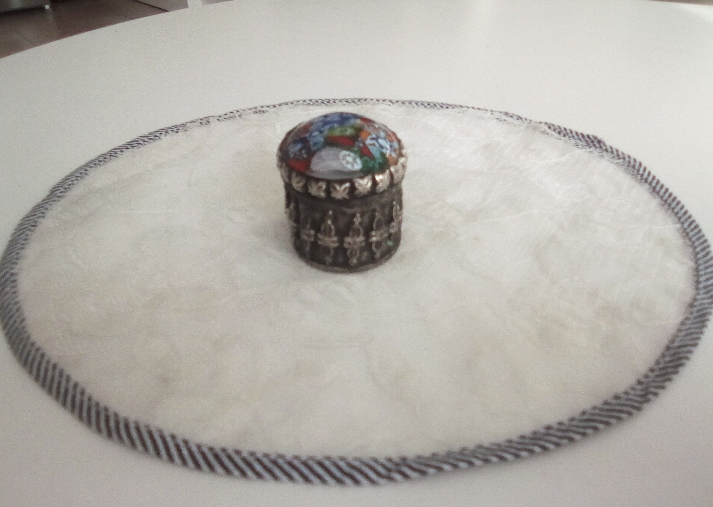 Old silver and porcelain pillbox