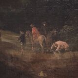 Peinture italienne antique d'une scène de chasse au cerf du XVIIIe siècle