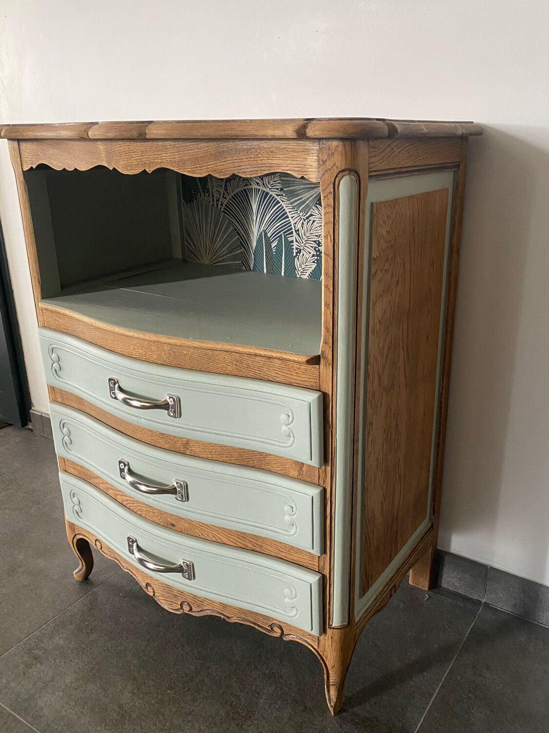 Vintage sage green chest of drawers and solid wood