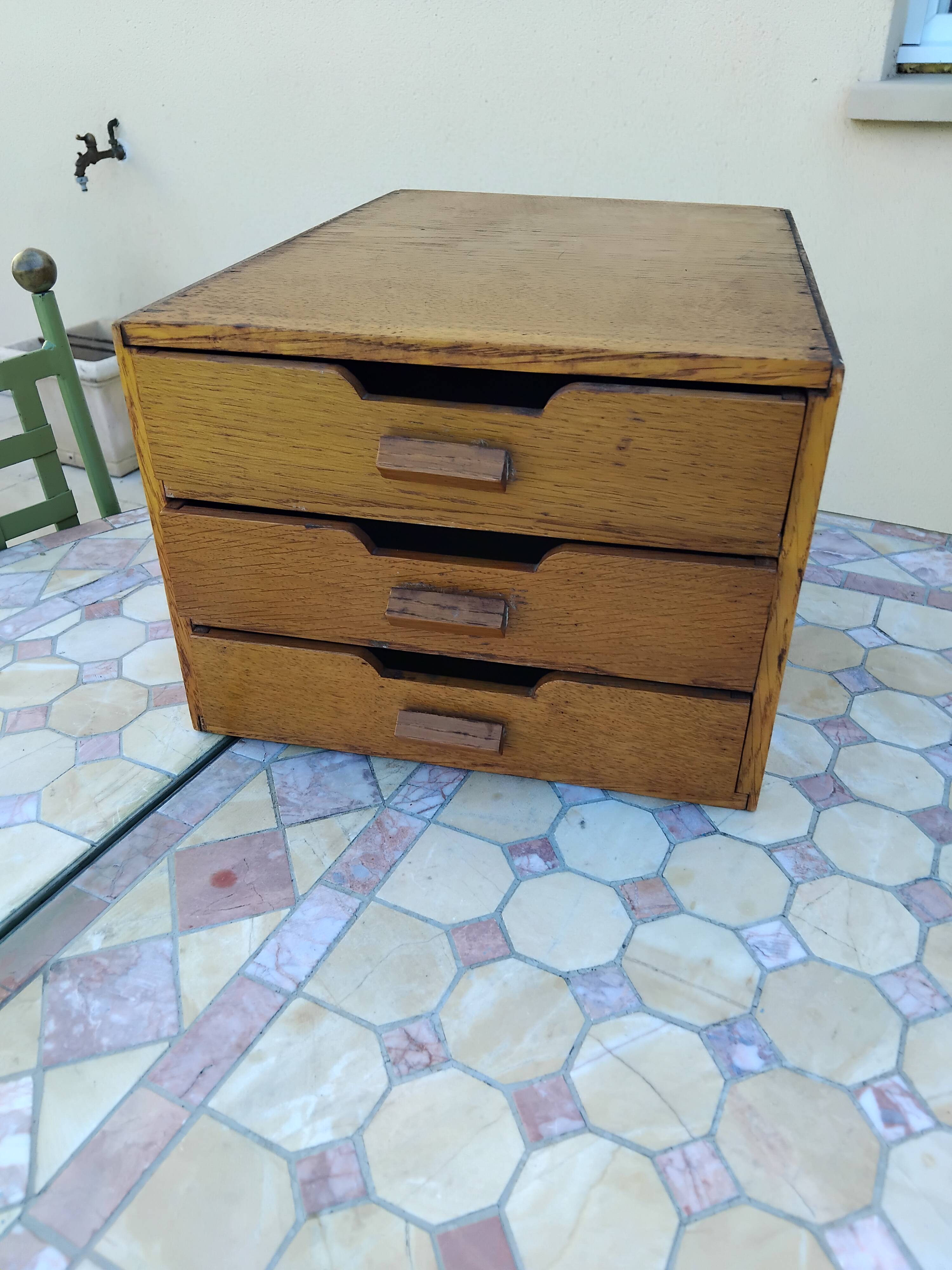 Petit meuble de métier bureau tiroirs vintage bois