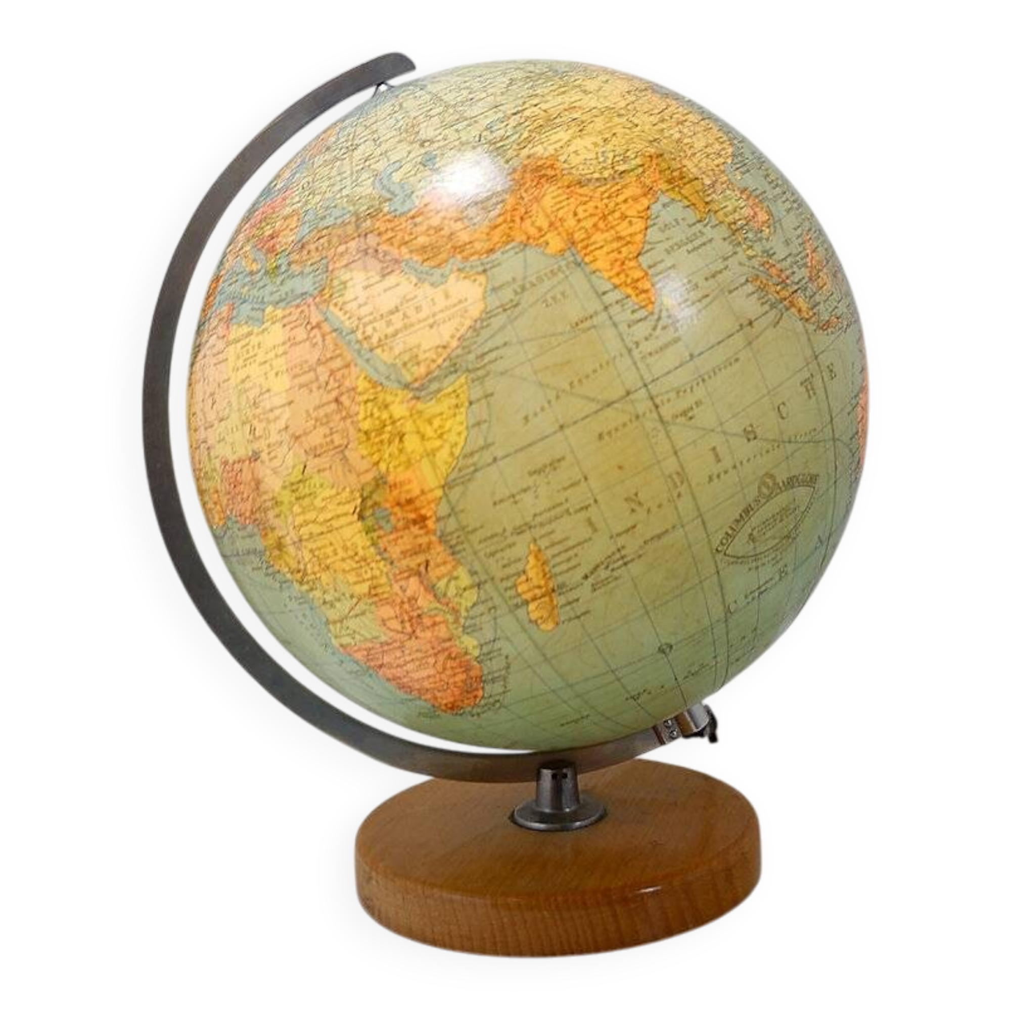 Globe en verre vintage illuminé - Columbus années 1960