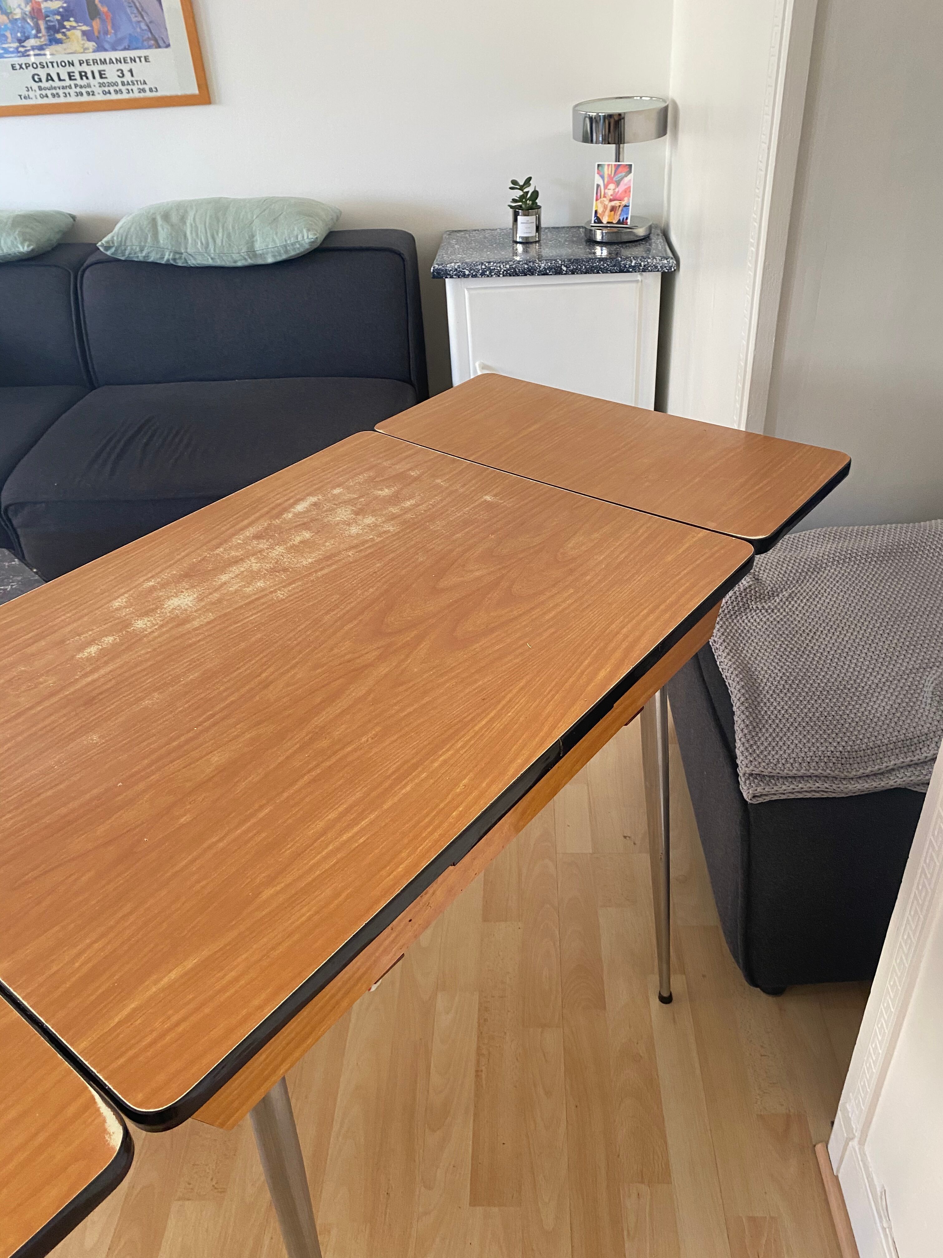 Formica table with extension cords