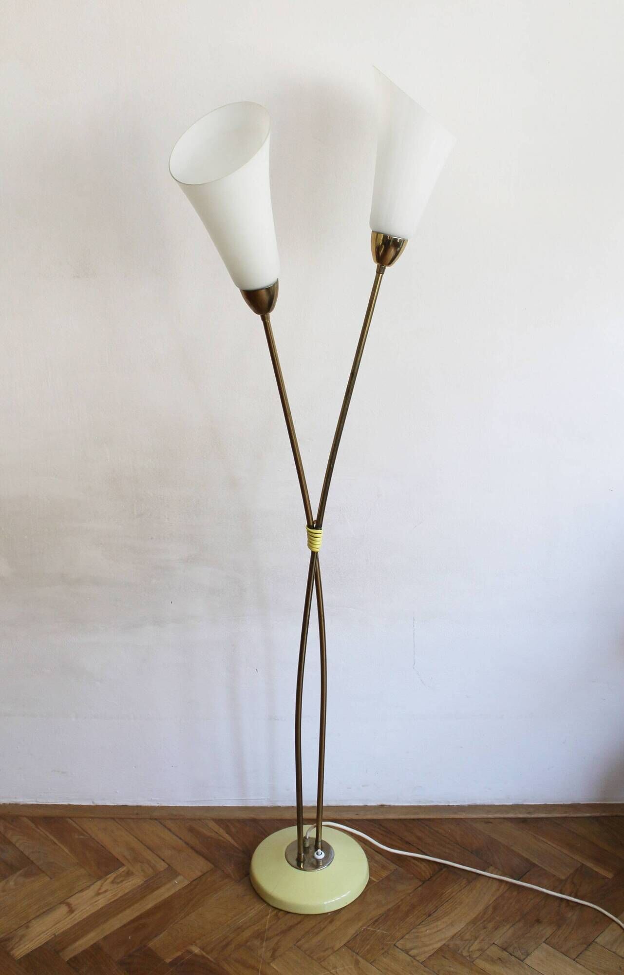 Sculptural Czech Floor Lamp with Twin Milk Glass Shades, 1960s