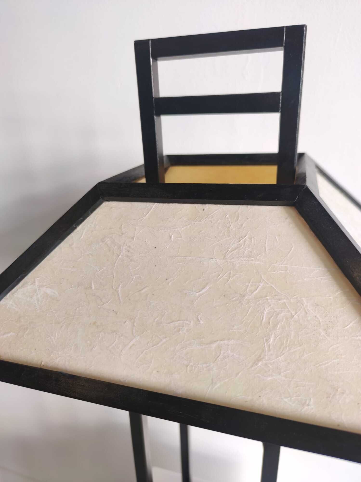 Japanese lamp in black lacquered wood and rice paper H:75cm
