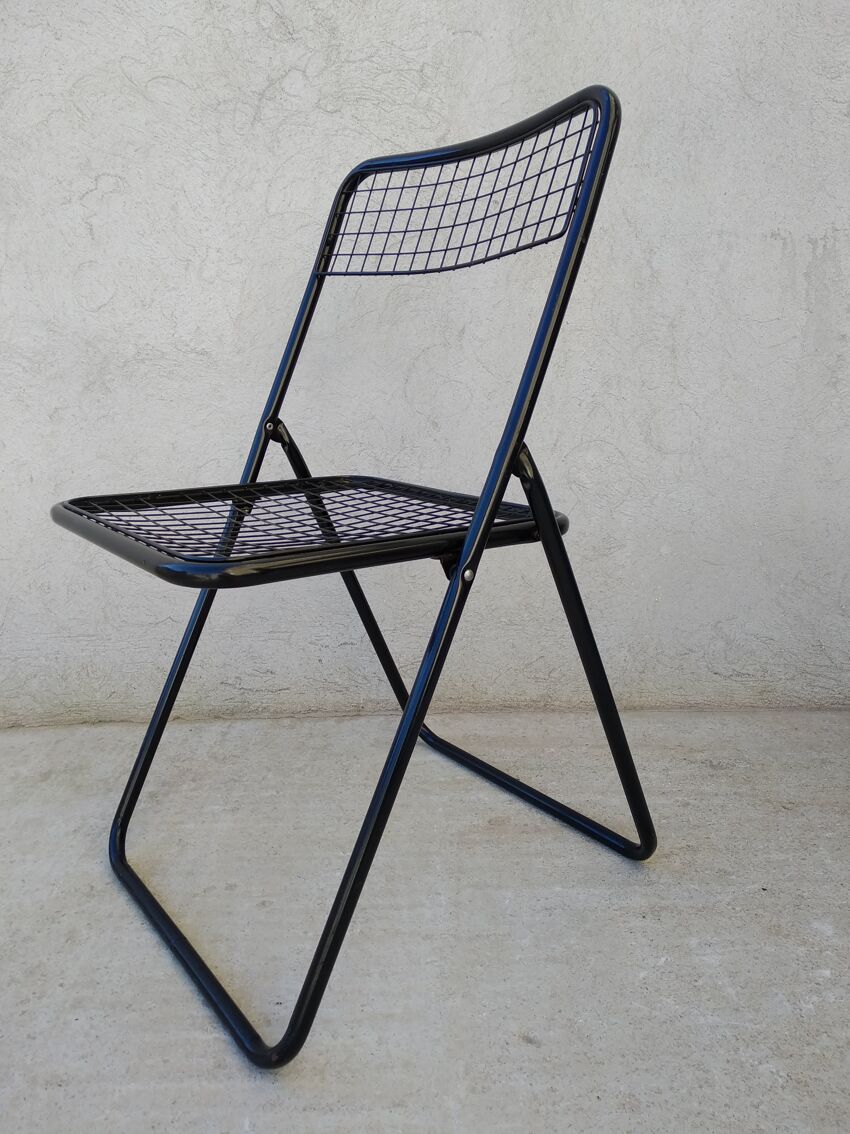 Chaise pliante métal grillagé vintage 80 | Selency