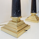 Pair of brass table lamps with black marble column - Art Deco style