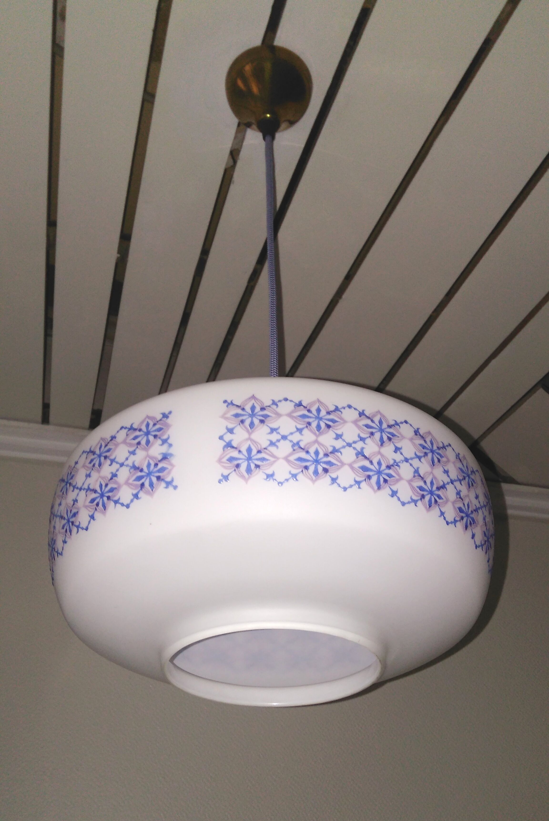 Hanging opaline white blue engravings 60s