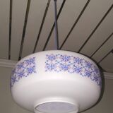 Hanging opaline white blue engravings 60s