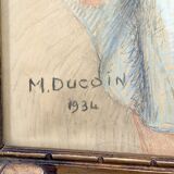 Portrait de jeune femme, pastel, Art Déco, par M.Ducoin, France, 1934