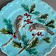 Plate with birds and holly in Sarreguemines majolica from the 19th century - Barbotine - Ref 1158