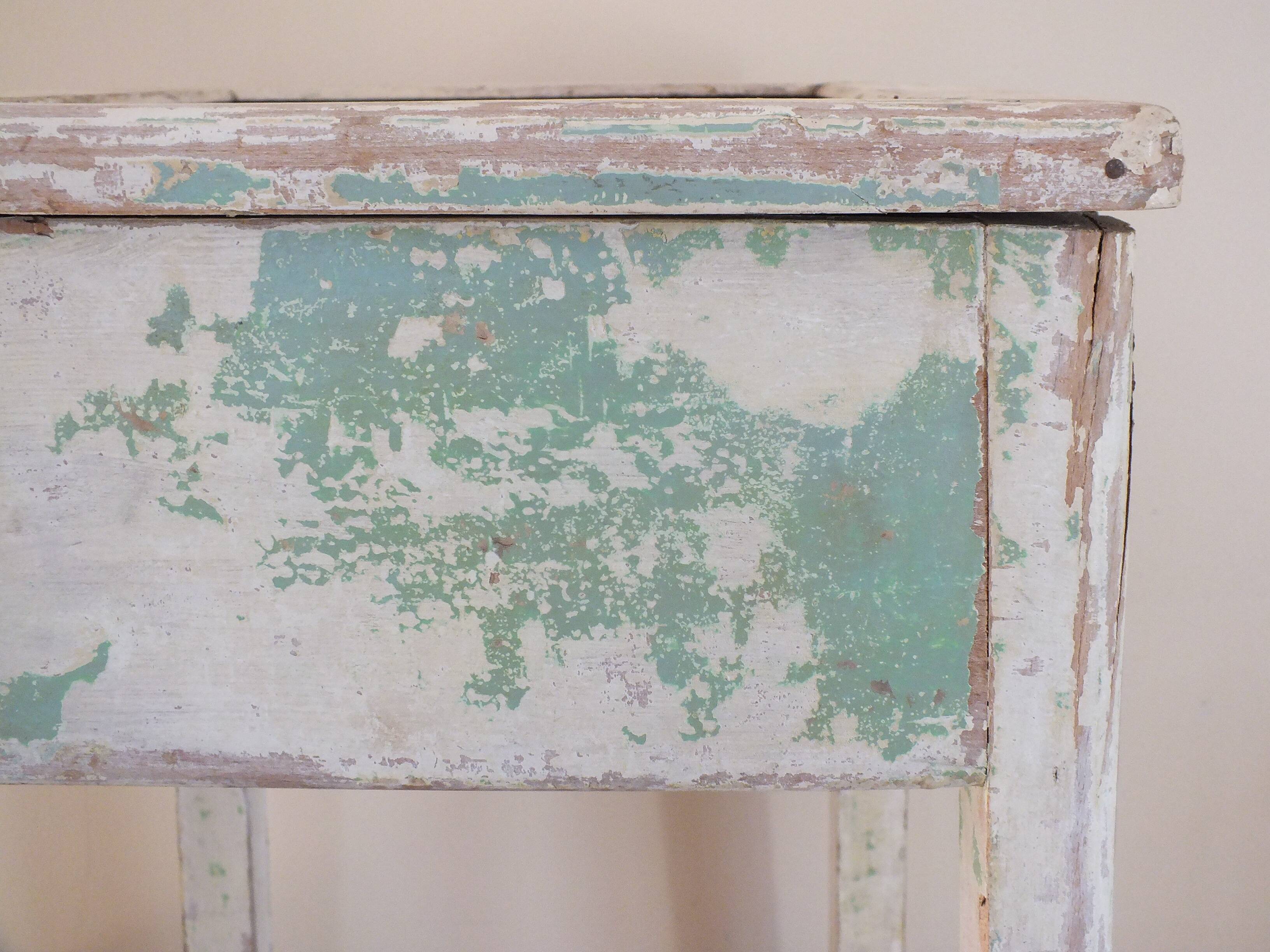 1950s chest stool in green and white painted wood