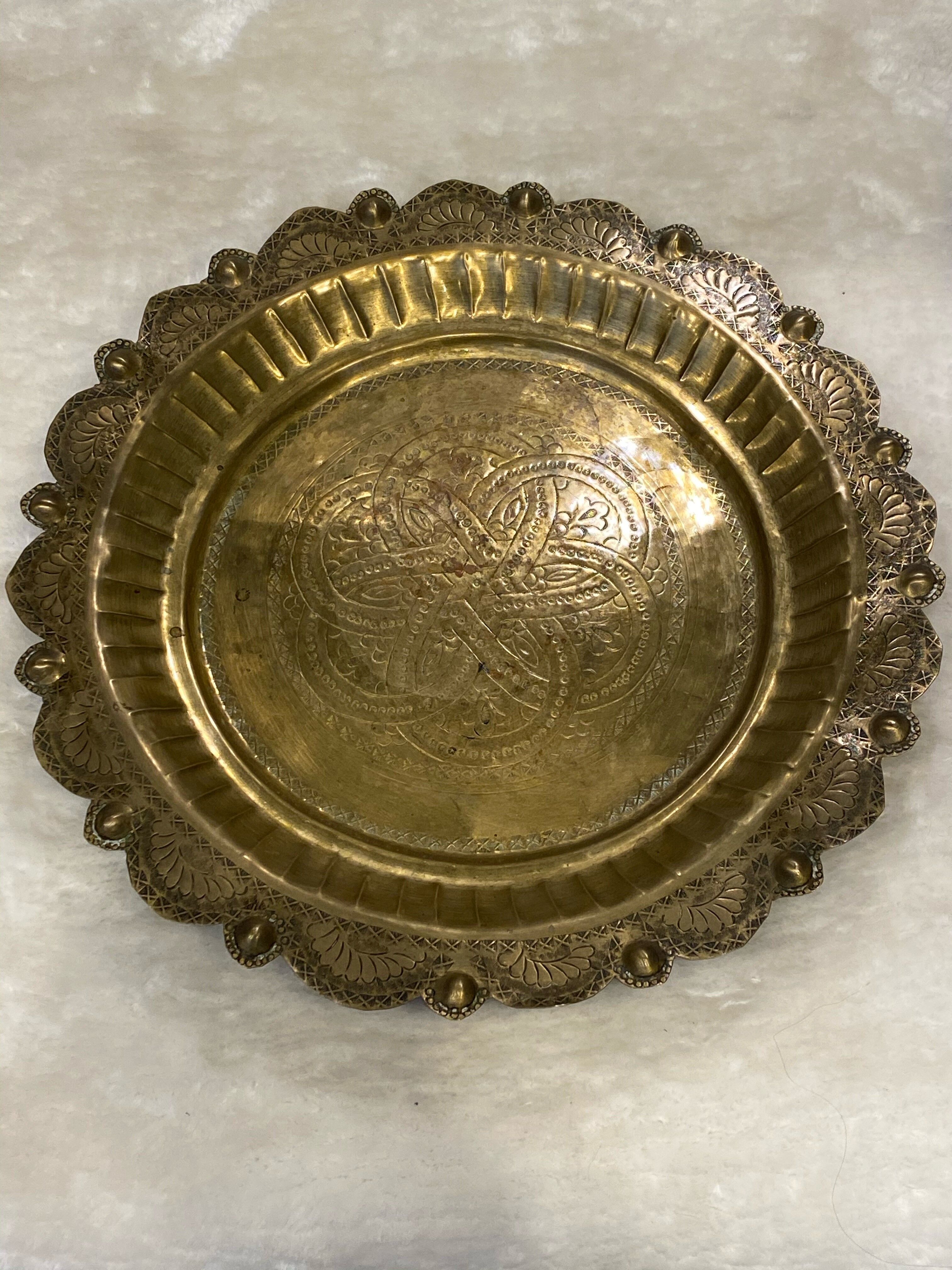 Oriental brass tray hammered