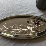 Plat à poisson homard en céramique émaillée années 50