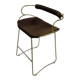 Tabouret de Bar Sculptural Contemporain avec Dossier Acier Laiton Vieilli et Cuir Bleu Marine