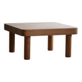 Table basse carrée en pin massif avec pieds massifs par Rainer Daumiller, style brutaliste moyen du 20ème siècle