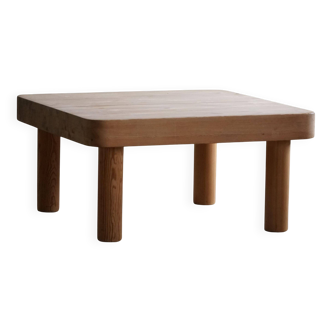 Square coffee table in solid pine with solid legs by Rainer Daumiller, mid-20th century brutalist style.