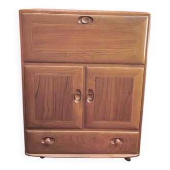 Ercol English wooden secretary, on wheels – 1970s.