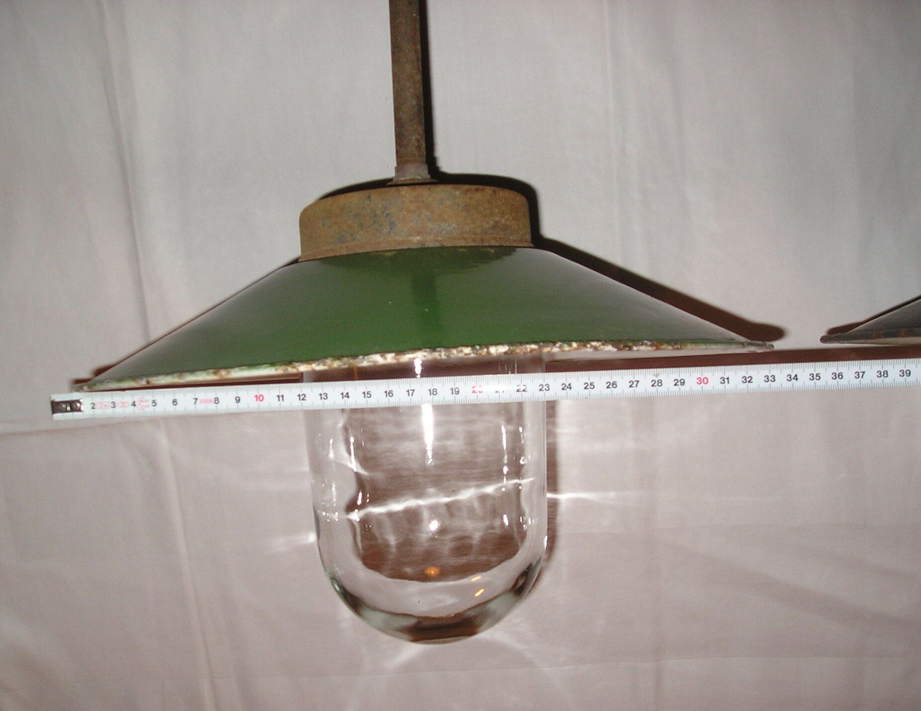 Set of 2 industrial metal enamelled sheet metal pendant lights