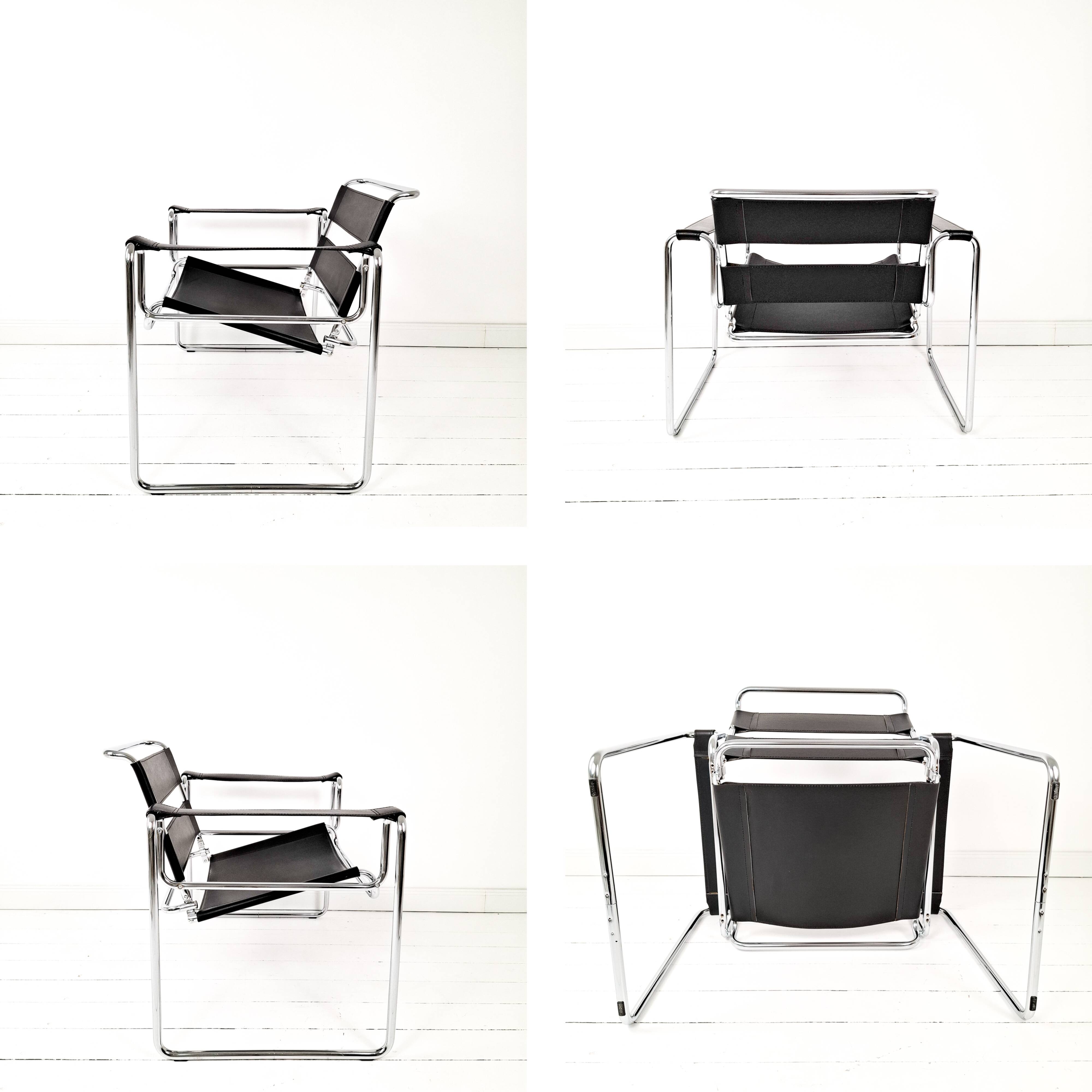Wassily Style Lounge Chair Chrome Black Faux Leather Breuer Bauhaus Design