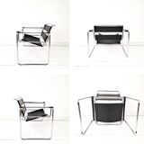 Wassily Style Lounge Chair Chrome Black Faux Leather Breuer Bauhaus Design
