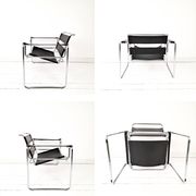 Wassily Style Lounge Chair Chrome Black Faux Leather Breuer Bauhaus Design
