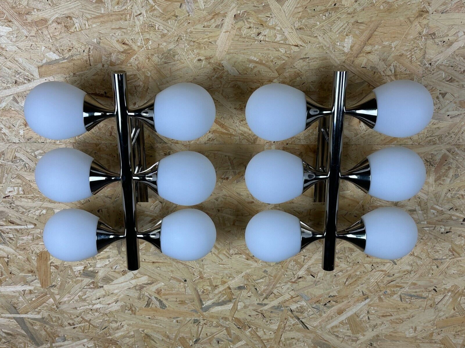 2x 60s 70s 6-bulb Sputnik wall lights by Kaiser Leuchten opal glass