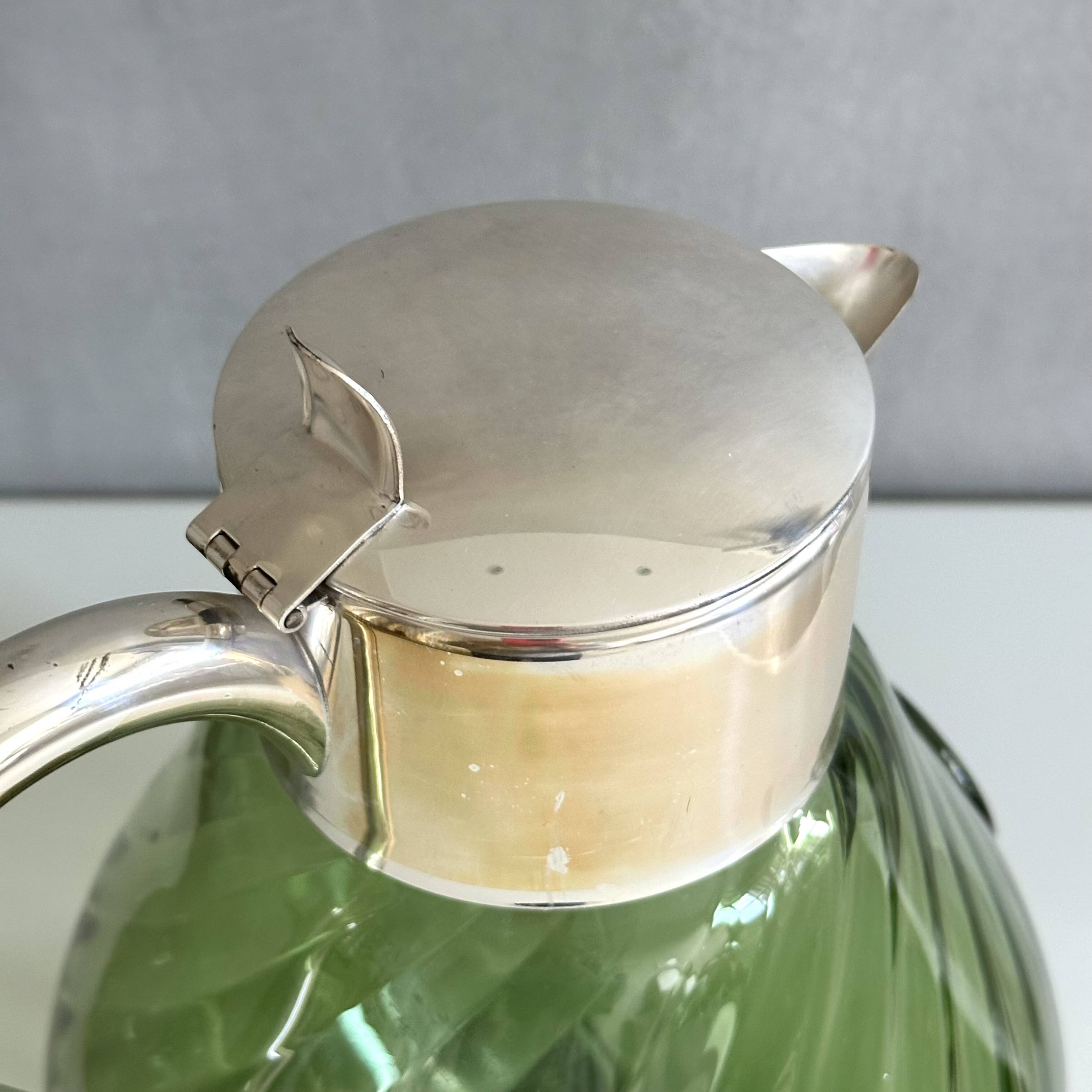 Crystal Glass Decanter, “Kalte Ente”, Vintage Silver-Plated Pitcher