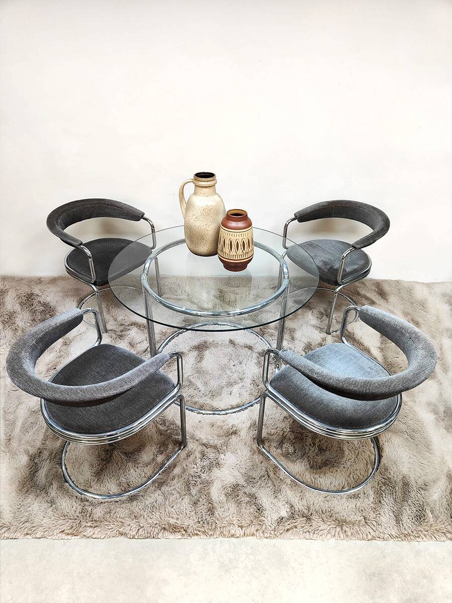 Modern vintage chrome tubular dining chairs & table