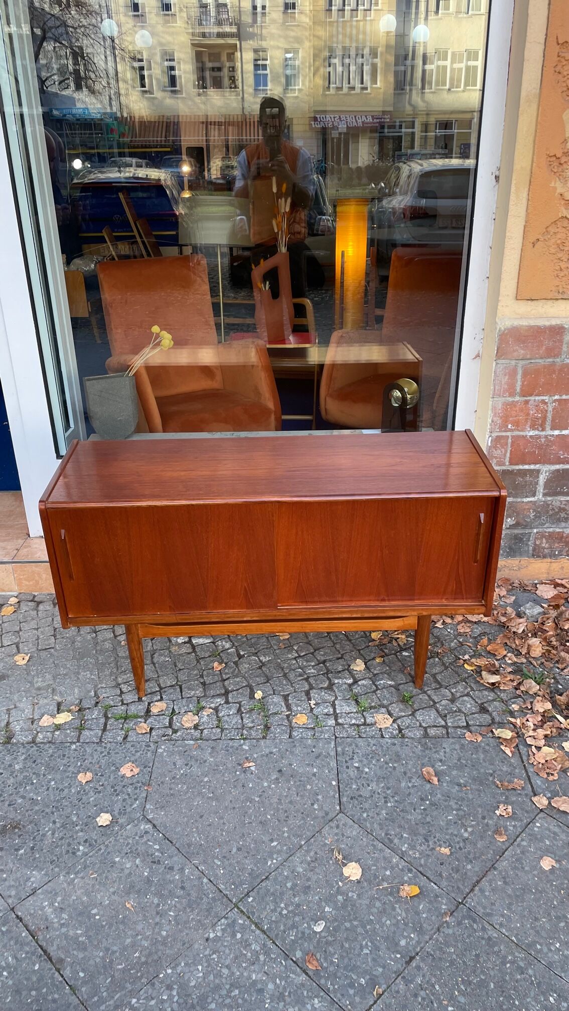 Sideboard two sliding teak doors 60s