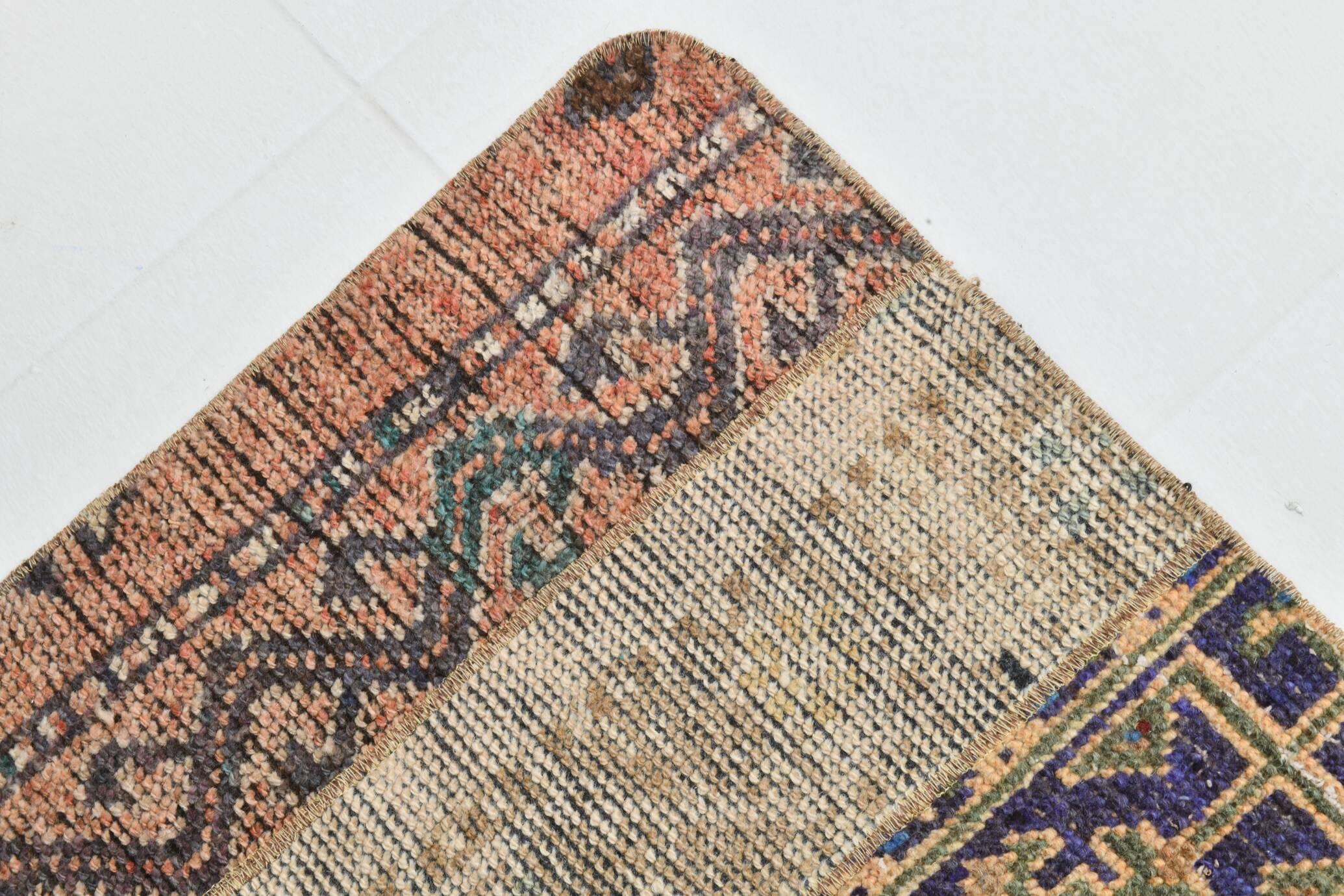 2x8 Short Blue Beige Vintage Runner Rug, 58x250Cm