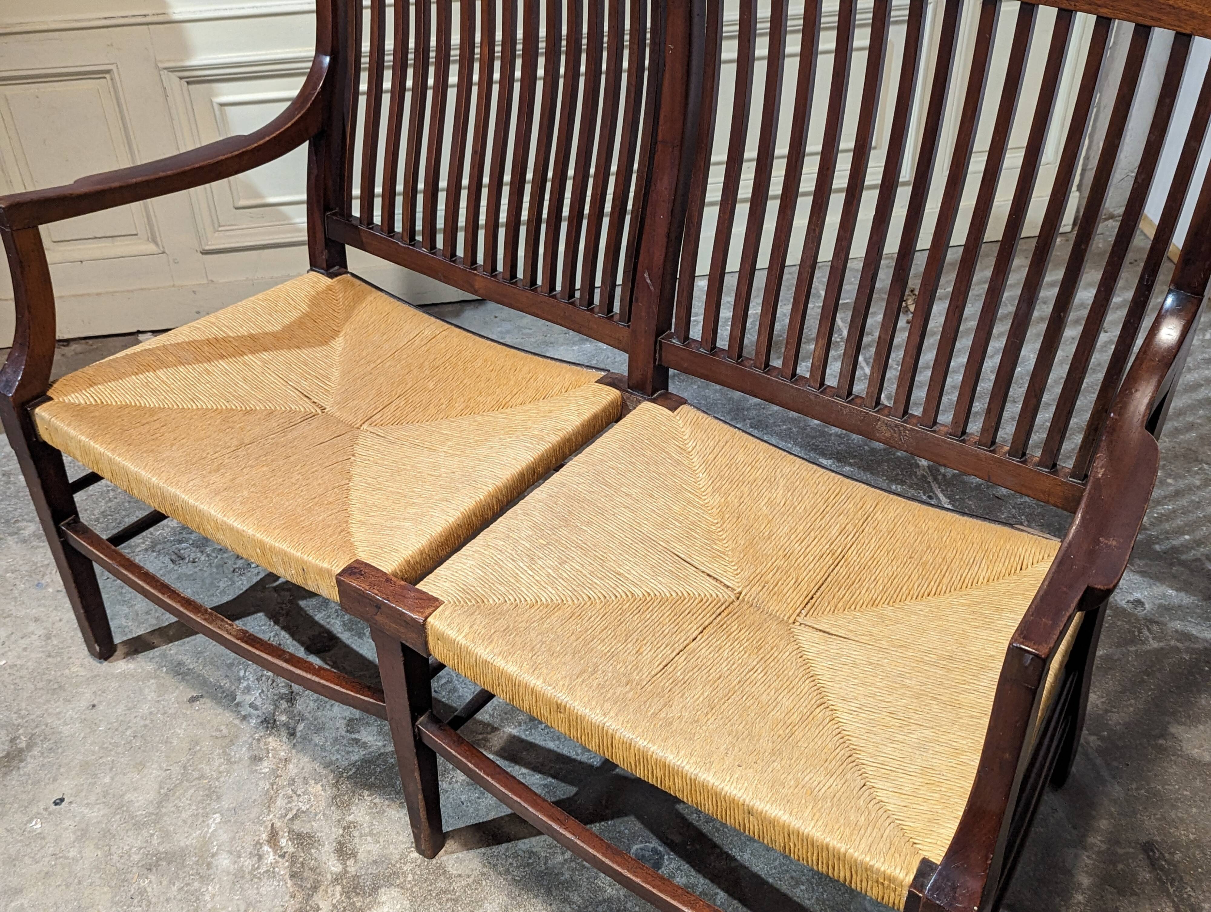 English mahogany straw bench