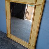 Vintage rattan mirror epoch 70s