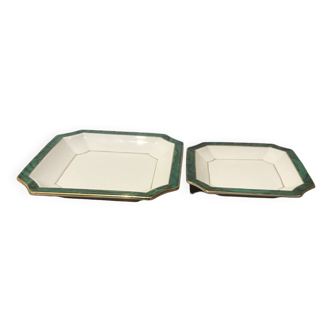 2 quality Japanese ceramic dishes modern style gold border and gold line inside