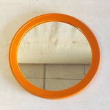 Round orange plastic mirror - 1970s