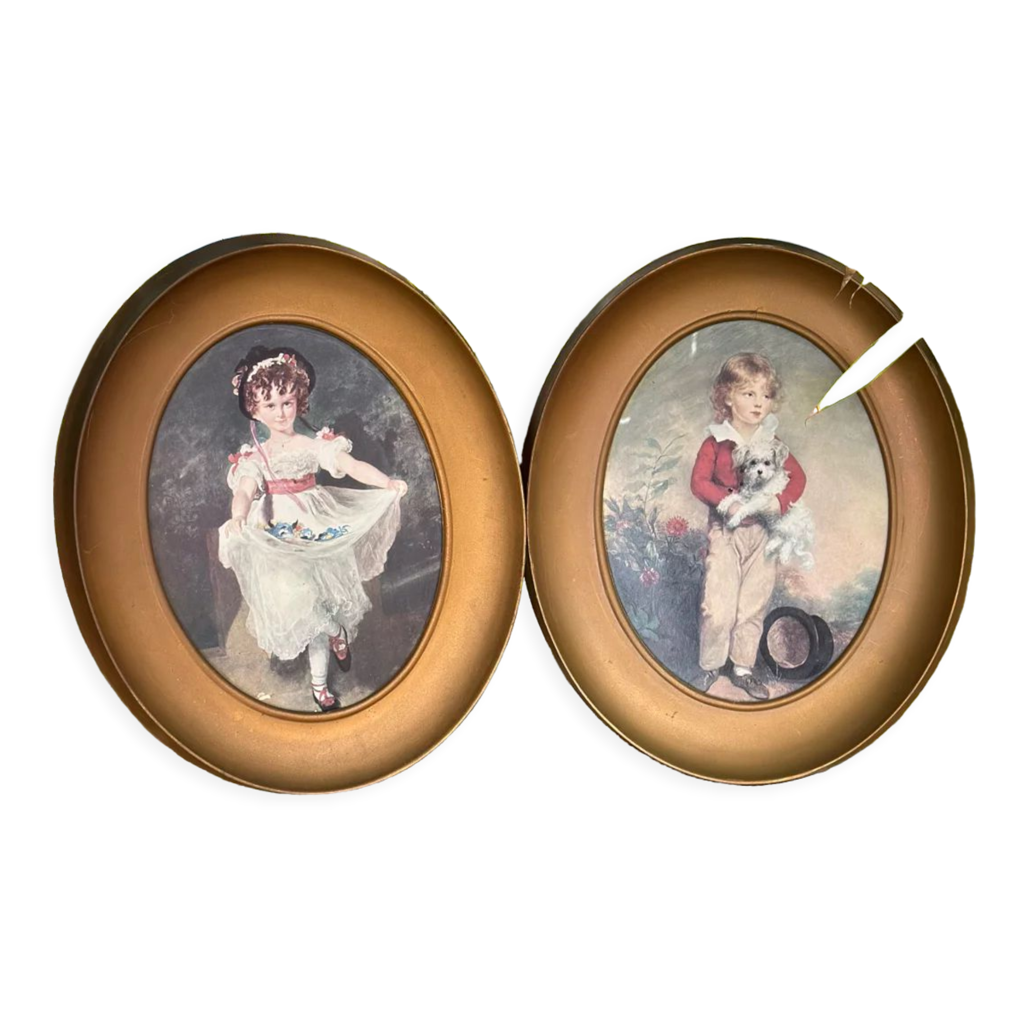 Set of 2 oval paintings