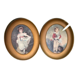 Set of 2 oval paintings