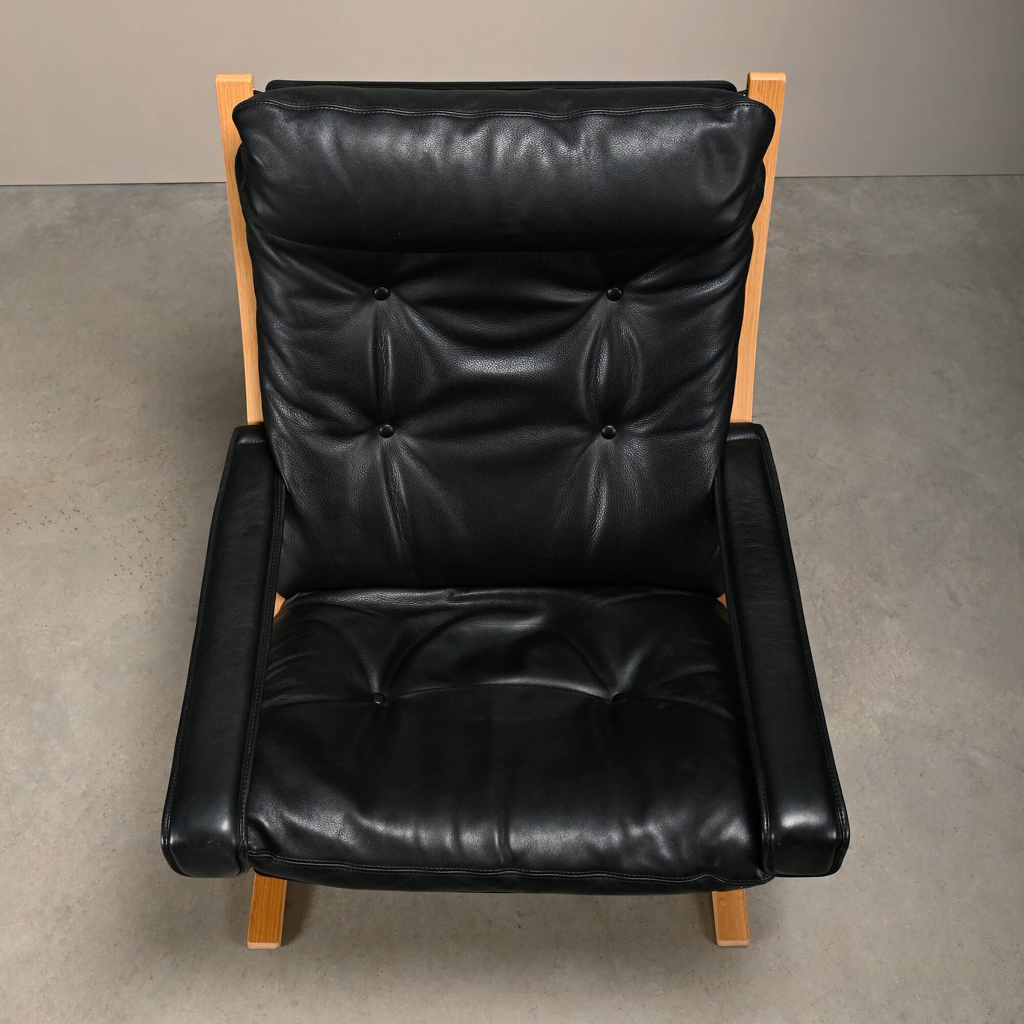 Ingmar Relling Siesta Lounge Chair and Ottoman in naturel Oak and Black Lea