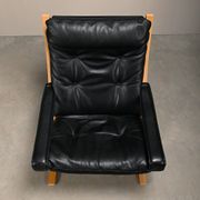 Ingmar Relling Siesta Lounge Chair and Ottoman in naturel Oak and Black Lea