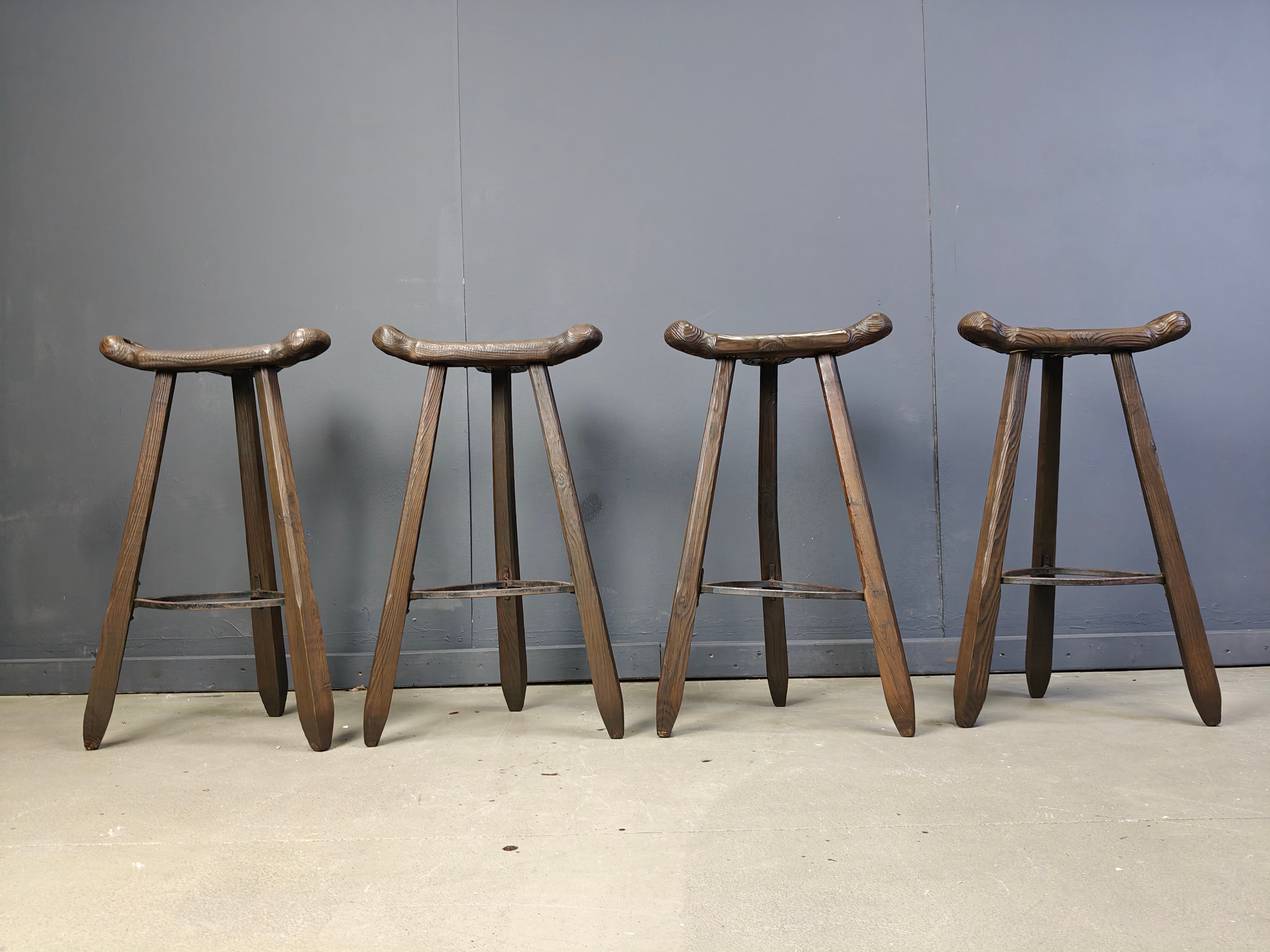 Mid-century brutalist bar stools - set of 4, 1960s