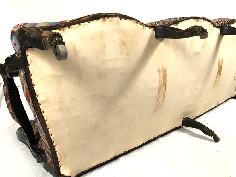 Large Napoleon III bench in blackened wood