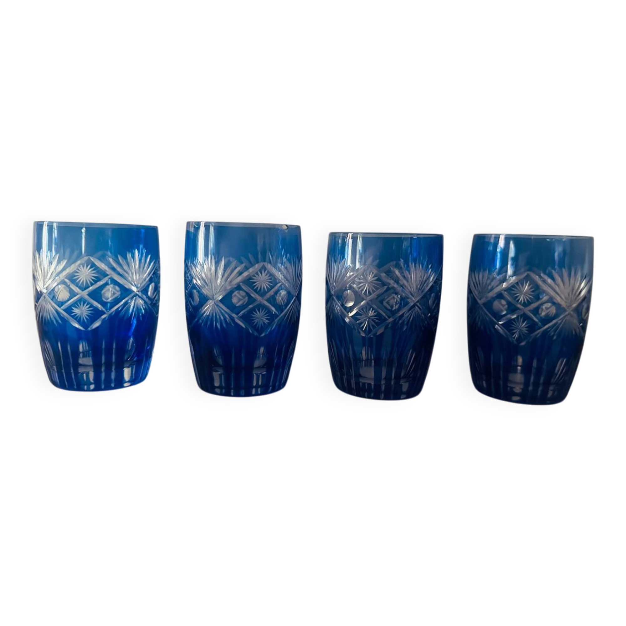 4 antique blue crystal glasses