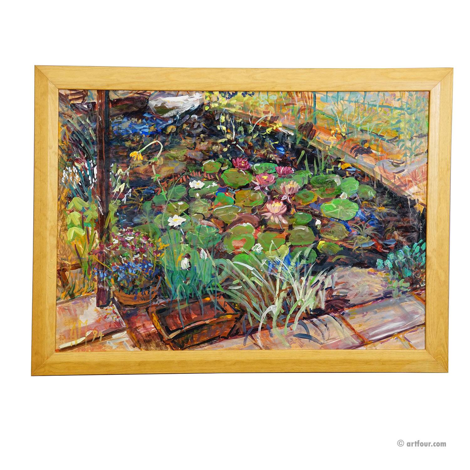 Garden pond with water lilies, 1994 – Oil painting by Alexander Michael