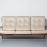 Brazilian modernist sofa cream leather Jean Gillon
