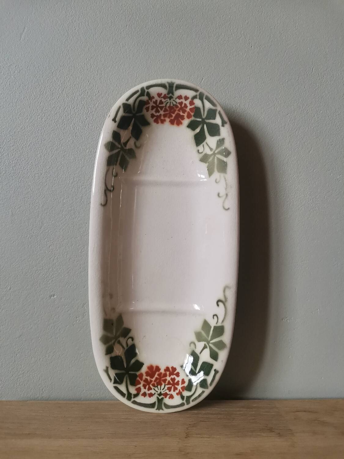 Vintage phlox ceramic soap dish K&G Lunéville France art nouveau flower pattern
