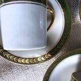 Vintage mocha set 5 coffee cups Napoleon porcelain white frieze green gold by hand