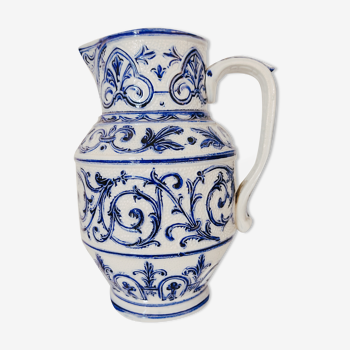 Blue and white pitcher