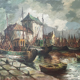 Marine, boats docked, View of Port, C.R. Ronveaux, XXth - oil on canvas