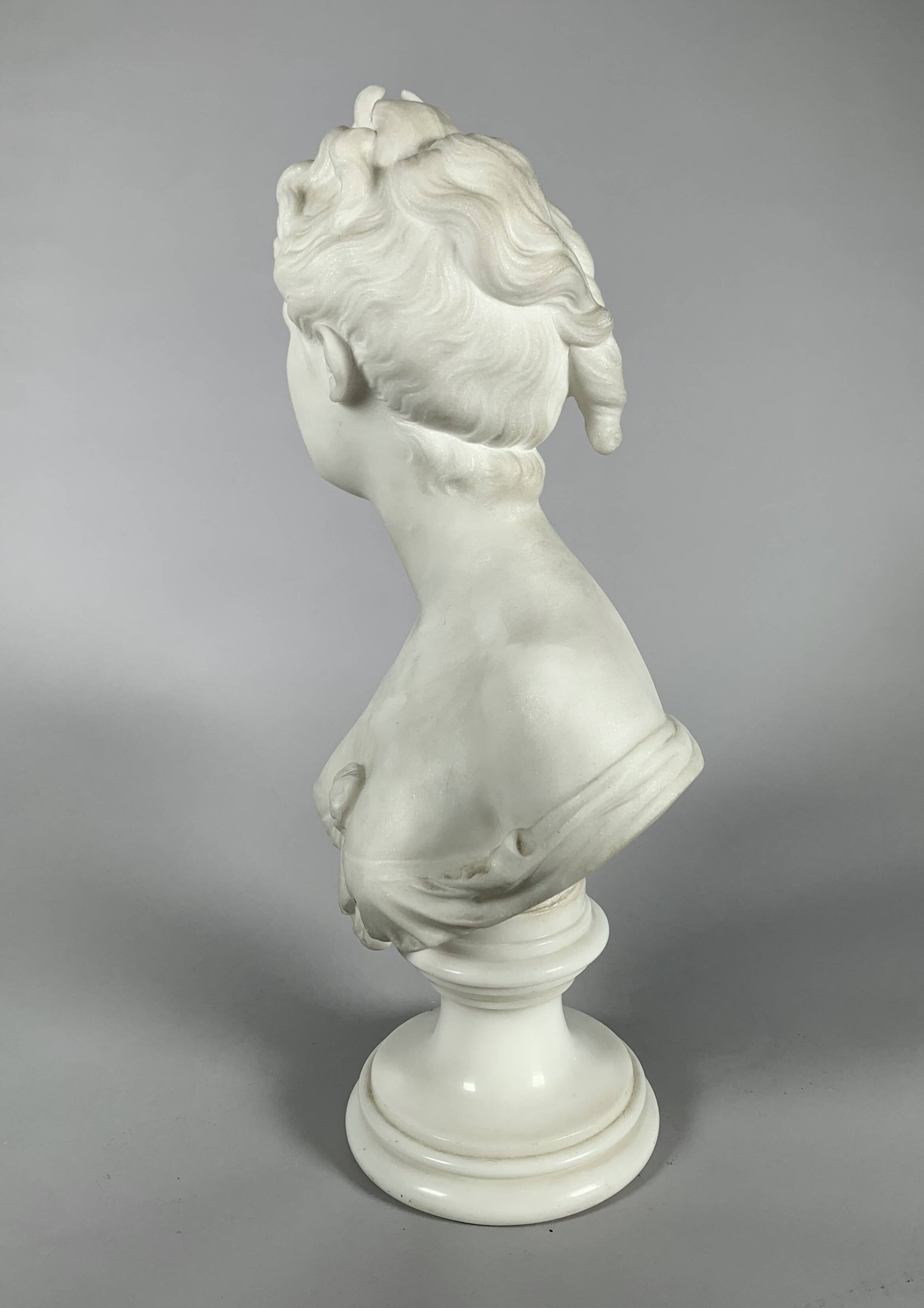 White Marble Sculpture Bust of Diana After Houdon (1741-1828) 19th Century